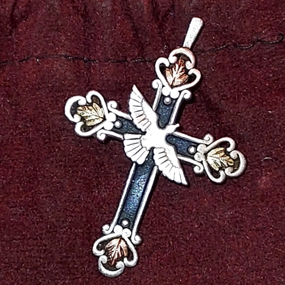 Coleman Co Sterling Silver w/ 12 k Gold & Rose Gold Accented Cross Pendant